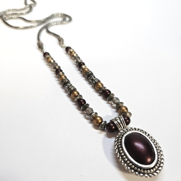 VINTAGE Liz Claiborne LCI Long Silver-Tone Beaded Reversible Pendant Necklace - Picture 1 of 8
